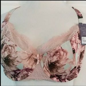 Lane Bryant Cacique Pink Lace Floral French Balconette Bra size 42DD